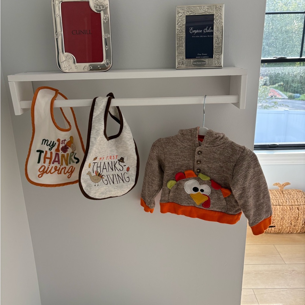 Thanksgiving Baby Sweater and Bib Set
